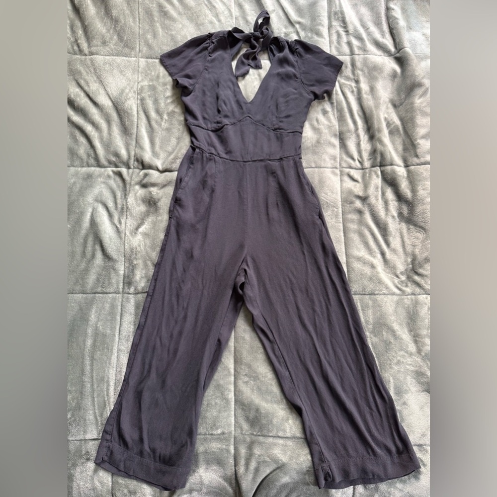 Abercrombie & Fitch Black Open Tie-Back Short Sleeve Jumpsuit Size Medium